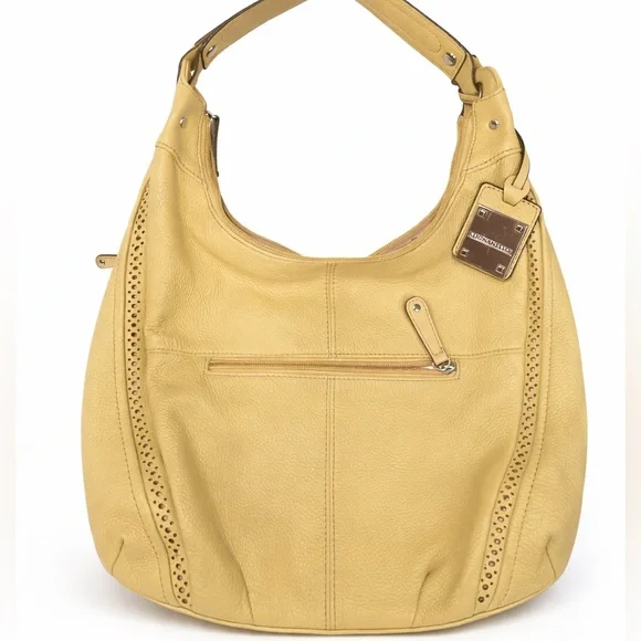 Tignanello Yellow Pebbled Leather Hobo Shoulder Bag w/ Zipper Pockets - Picture 1 of 4